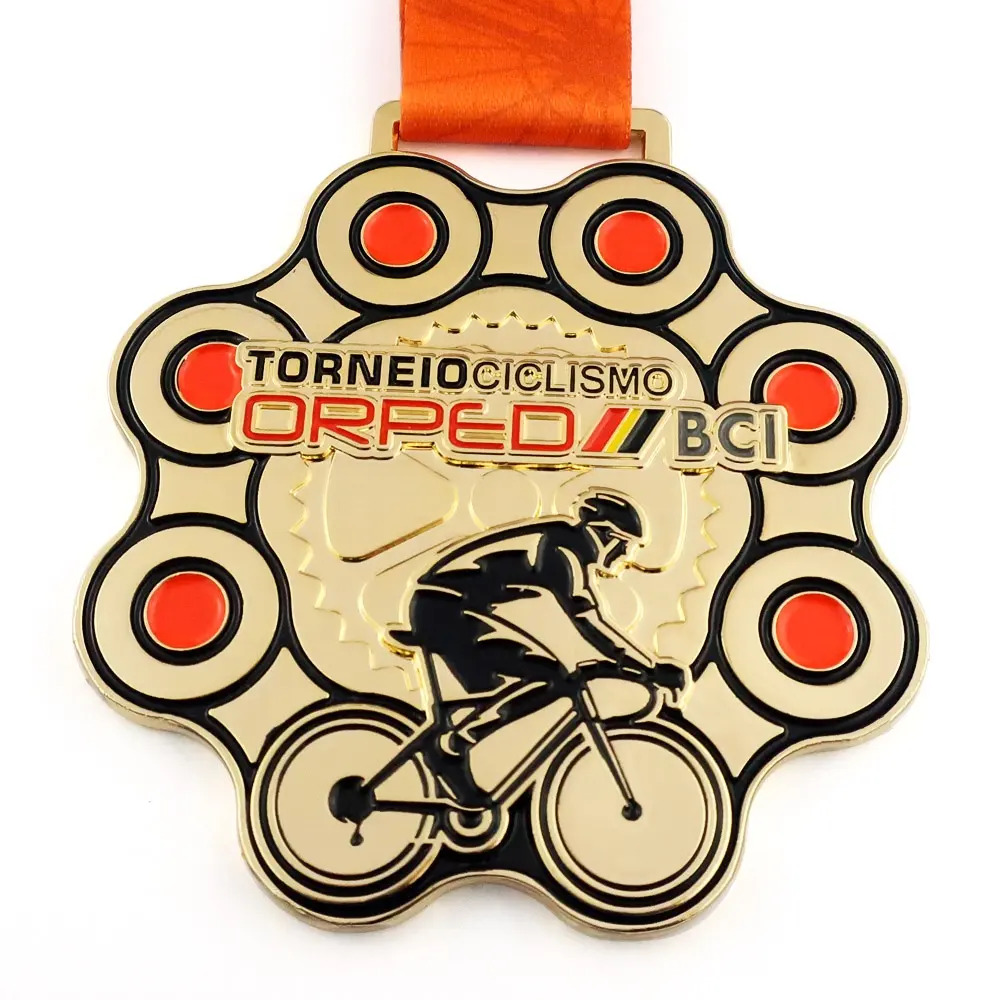 custom zinc alloy metal mountain cycling bicycle bike race miniature medals ribbon