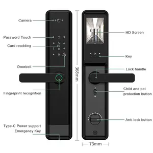 Multi-language Wifi Tuya Smart APP Control Digital Fingerprint Code Card Unlock Smart Camera Door Lock For Smart Home