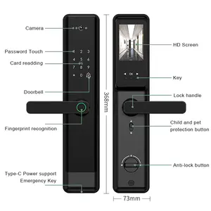 Multi-idioma Wifi Tuya Smart APP Control Digital Tarjeta de código de huellas dactilares Desbloqueo Cámara inteligente Cerradura de puerta para Smart Home