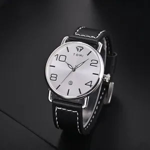 Heren Horloge Chronograaf Auto Datum Zwarte Wijzerplaat 45Mm Man Horloge Timer Casual Quartz Horloges Mannen Met Lederen Band