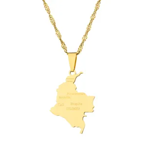 قلادة على شكل خريطة مع اسم المدينة, قلادة على شكل خريطة كولومبيا مع اسم المدينة قلادة القلائد النساء الفتيات الفولاذ المقاوم للصدأ الكولومبيين حفلة الذكرى مجوهرات هدايا