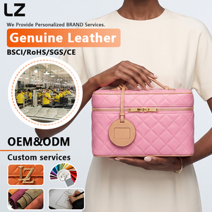 Bolsa de Cosméticos de Cuero Acolchado Personalizada LZ, Bolsa de Maquillaje de Viaje, Estuche de Vanidad, Organizador de Artículos de Aseo con Correa para Equipaje, Rosa - Product Image 1
