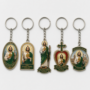 Porte-clés personnalisés en gros de haute qualité San Judas Tadeo, porte-clés avec portrait de saint, souvenir religieux catholique, porte-clés pour croyants - Product Image 1