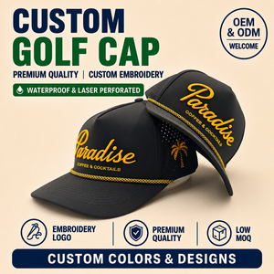 5 Panel Solid <b>Waterproof</b> Golf Cap Custom Embroidery Logo Low MOQ OEM Laser Perforated Quick Dry <b>Hat</b> - Product Image 1