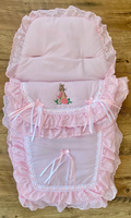 Couverture de poussette rose de luxe pour bébé avec broderie de lapin, sac de couchage pour bébé, couverture douce pour poussette et nid douillet pour nouveau-né