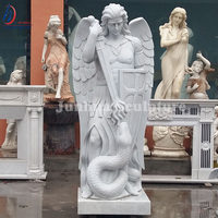 Statue de Saint George en pierre hermione, figurine de Dragon en marbre, bataille naturelle, grande taille