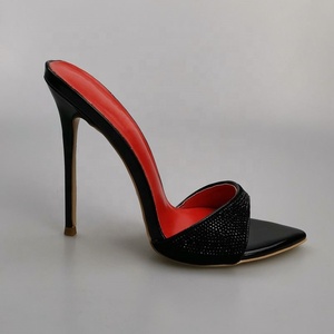 Elegantes Zapatos de Fiesta para Mujer de Alta Calidad, Sandalias con Punta en Pico y Pedrería, Tacones Altos de Cristal, Estilo Mule - Product Image 4