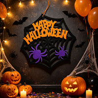 Décoration suspendue toile d'araignée en feutre pour Halloween, avec lettres 'Joyeux Halloween' et pendentif araignée violette, pour porte d'entrée, fenêtre, mur, fête à domicile