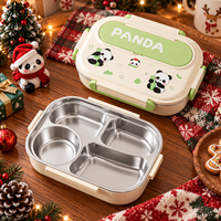 Ensemble repas scolaire imprimé panda avec bouteille à goulot étroit de 350 ml, boîte bento, serviette et couverts pour garçons et filles, ensemble boîte à lunch pour enfants