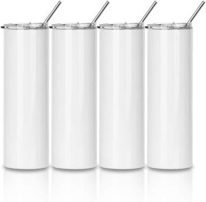 Vaso Térmico Delgado de Acero Inoxidable 304 de 20 Oz, Blanco, Recto, para Sublimación, con Pajita Metálica - ¡El Más Vendido! - Product Image 1