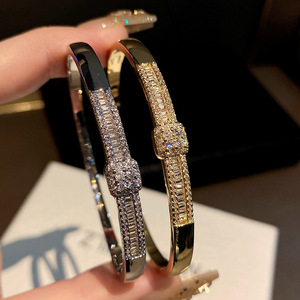 Fashion T-Shaped Cubic Zirconia 18K Gold Plated <b>Bracelet</b> Full Diamond Women's Jewelry Party Geometric Design - Product Image 1