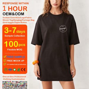 T-shirt in cotone 100% personalizzabile con logo, stampa serigrafica, all'ingrosso, da donna, <span class=keywords><strong>oversize</strong></span>, tinta unita, estiva, modello vestito - Product Image 1