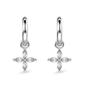 Dylam Delicate Simplicity Design Women Fine Jewelry S925 <b>Silver</b> 5A Zirconia Marquise Stone Flower Pendant Dangle <b>Hoop</b> Earrings - Product Image 1
