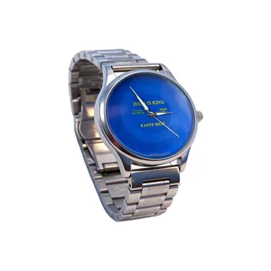 Reloj de la serie Bound2 de Kanye West, de alta gama, con cubierta de CD, movimiento de cuarzo, brazalete de acero, reloj nacional, unisex, esfera azul - Product Image 4