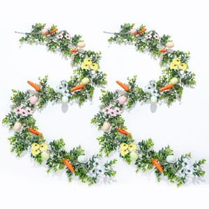 Guirlande de Pâques avec œufs, carottes, fleurs, verdure, décoration pour fête à la maison, 2 pièces - Product Image 1