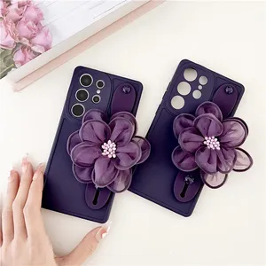 Pour Samsung S23 Ultra S22 + S21 S20 FE A54 14 24 A34 <span class=keywords><strong>53</strong></span> M14 M54 M34 F54 étui à la mode fleur dragonne silicone support pour téléphone couverture - Product Image 3