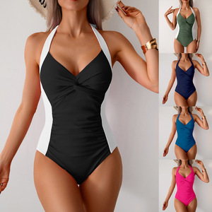 Traje de baño de una pieza para mujer con cuello halter cruzado, control de abdomen y efecto moldeador, para natación y deportes acuáticos - Product Image 2