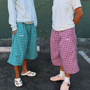 High Quality Custom Design Unisex Polyester 3/4shorts Baggy <b>Shorts</b> <b>Plaid</b> Printed Casual Summer Casual Wear Sweat Capris <b>Shorts</b> - Product Image 1