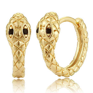 Golden Snake <b>Hoop</b> <b>Earrings</b> 18K Solid Gold Bezel Set Crystal Women's Luxury Everyday Wear <b>Fine</b> Jewelry - Product Image 1