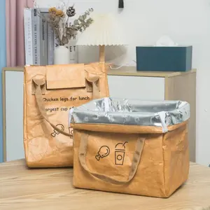 Enfriador de alimentos personalizado bolso térmico lavable Kraft Dupont Tyvek papel aislado congelable almuerzo refrigerador bolsa para niños adultos mujeres