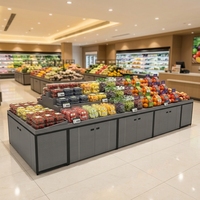 Étagère d'îlot en bois sur mesure, mobile, double face, style moderne, à marches, pour supermarché, fruits et légumes, Nakajima
