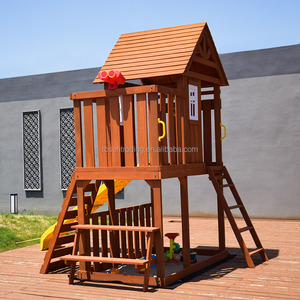 บ้านไม้เด็กเล่นพร้อมสไลเดอร์และบันไดปีนป่าย - ชุดของเล่นกลางแจ้งสำหรับเด็กเล็กพร้อมกล้องโทรทรรศน์และม้านั่ง - Product Image 2