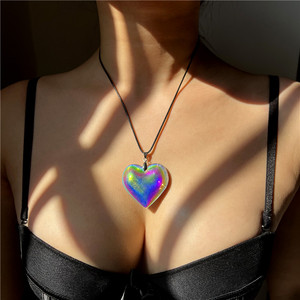 Collana con Ciondolo a <span class=keywords><strong>Cuore</strong></span> Rosso in Cristallo di Vetro, Catena a Corda, Regalo per Matrimonio, Anniversario, Fidanzamento - Product Image 4