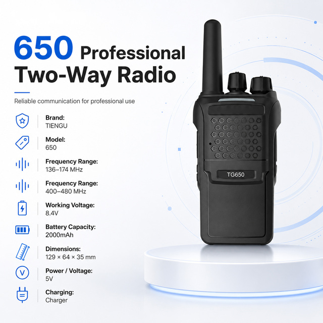 Hyremotek Model 650 Analog Walkie Talkie UHF VHF 0-5km Long Range Two Way Radio 2000mAh Rechargeable Handheld Intercom for