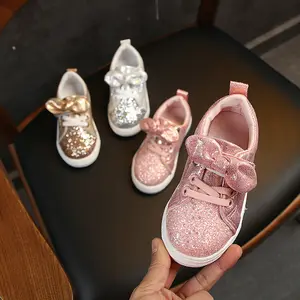 Wholesale 21-36 size Children's Casual Shoes Girls Kids Sneakers Sequin Bow Mesh Breathable Kids Toddler Shoes