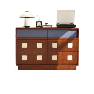 ตู้ลิ้นชักไม้เนื้อแข็งสไตล์วินเทจ บาวเฮาส์ สีสันตัดกันแบบเรโทร ตู้ข้างเตียงสำหรับห้องนั่งเล่นและห้องนอน - Product Image 1
