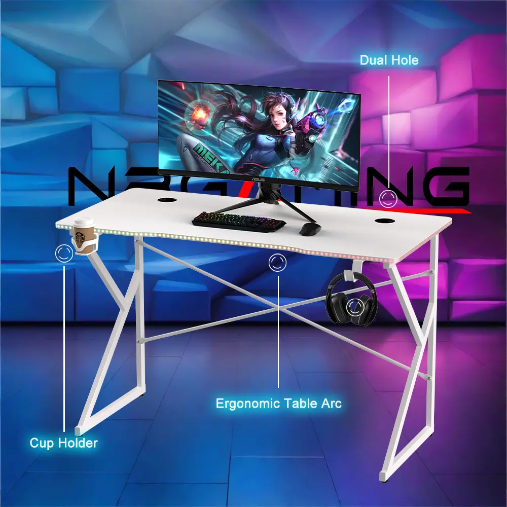 Custom Computer Racing RGB Light Gamer Table Ergonomic Office Gaming Desk With LED