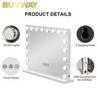 Miroir de maquillage éclairé avec 18 LED, blanc, pour table ou fixation murale, avec port de charge USB