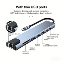 Hub USB-C de haute qualité 8 en 1, adaptateur multiport et station d'accueil USB-C 8 en 1 pour ordinateur portable MacBook