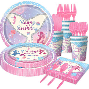 Set di Stoviglie Usa e Getta per Festa di Compleanno per Bambini, Decorazioni Rosa con Cartoni Animati, Piatti e Bicchieri di Carta, Striscione 'Buon Compleanno' all'Ingrosso - Product Image 2