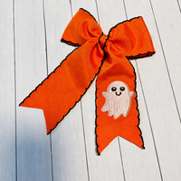 Nœud pour cheveux d'Halloween orange fait main, brodé fantôme, en ruban gros-grain, pour enfants, filles et animaux de compagnie, vente en gros