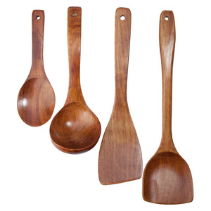 Juego de utensilios de cocina de madera de 4 piezas Kemu: cuchara para arroz de mango largo, cucharón para sopa, espátula para saltear, herramientas de cocina - Product Image 2