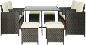 9pcs Outdoor Patio Furniture Sets Rattan Wicker Patio Dining Table Set Garden Conversation Sofa Set