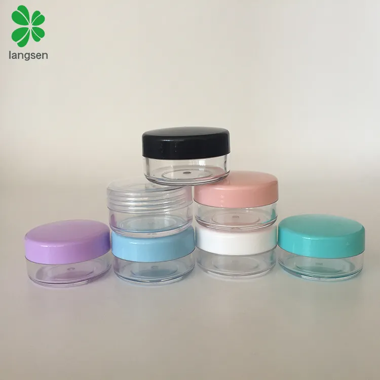 Heißer verkauf 10g 10ml kunststoff klar topf glas container mit schwarz weiß klar rosa lila grün blau schraube cap deckel für kosmetik
