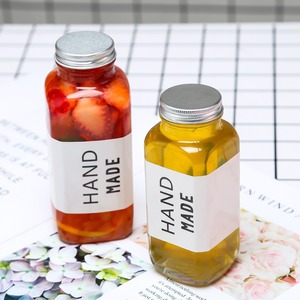 Custom 250ml 350ml 500ml Portable Square Transparent <b>Glass</b> Coffee <b>Milk</b> Tea Juice Drink <b>Bottle</b> <b>With</b> <b>Lid</b> Cap - Product Image 1