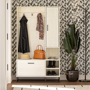 <span class=keywords><strong>Porte</strong></span>-<span class=keywords><strong>manteau</strong></span> en bois multifonctionnel Armoire à chaussures <span class=keywords><strong>avec</strong></span> banquette pratique 3 crochets 1 <span class=keywords><strong>porte</strong></span> pour le salon - Product Image 5
