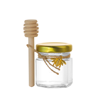 Vente en gros 1.5 Oz mini pots de miel hexagonaux en verre 45ml petit pot pour fête prénatale faveurs de mariage pot de miel en verre avec louche