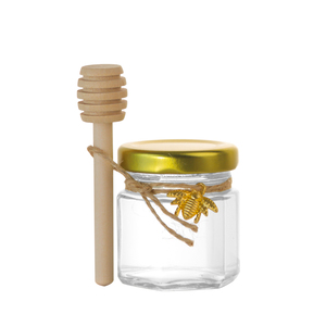 Vente en gros 1.5 Oz mini pots de miel hexagonaux en verre 45ml <span class=keywords><strong>petit</strong></span> <span class=keywords><strong>pot</strong></span> pour fête prénatale faveurs de mariage <span class=keywords><strong>pot</strong></span> de miel en verre avec louche - Product Image 4