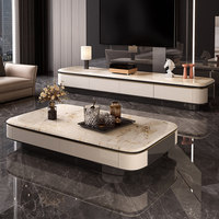 Ensemble Meuble TV et Table Basse en Pierre Microcristalline Luxe Léger, Meubles de Salon Muraux ou sur Pied, Haute Qualité