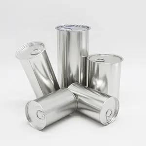 空的圆形金属锡罐，带拉环盖，易于打开的盖子，用于油漆润滑油包装容器