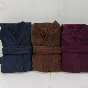 Premium Polyester Cotton Bathrobe Soft Absorbent Quick Dry Plain Solid Color Custom Spa Hotel Bathrobe - Product Image 1
