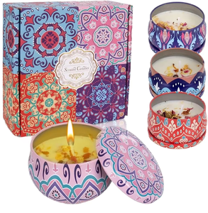 Ensemble de bougies parfumées aux huiles essentielles-Bois de santal, lavande, carillons éoliens bleus-Parfait pour la relaxation, le bain, le yoga - Product Image 1