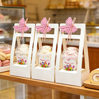 Boîte d'emballage portable blanche XiYu pour dim sum, gâteaux, fruits, à emporter, avec fenêtre transparente et décoration nœud.