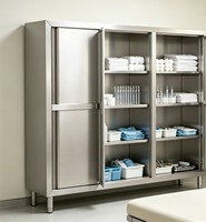 Meubles d'hôpital, armoire de rangement à porte coulissante en acier inoxydable 304, cadre robuste, étagères réglables, armoire pour consommables médicaux
