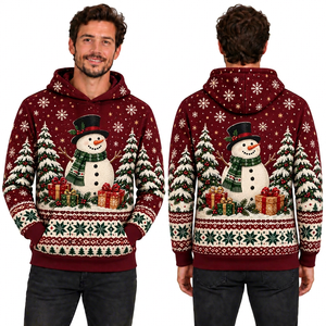 Men's Christmas Solid Fleece Hoodie Knitted Polyester Winter Casual Pullover Regular Fit with Pockets - Product Image 1