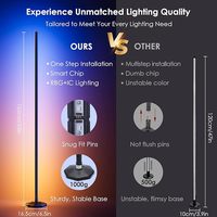 Barre lumineuse d'angle LED RGBIC 16 millions de couleurs, synchronisation musicale, commande vocale, télécommande/application Wi-Fi, lampe sur pied minimaliste blanche pour usage résidentiel